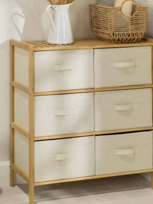 3 Tiers Bamboo Cabinet With Fabric Bags