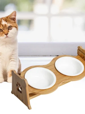 Bamboo Elevated Pet Food Bowl Rack