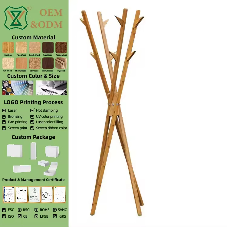 Bamboo and Wood Coat Rack